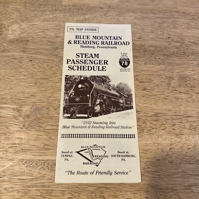 Blue Mountain & Reading Railroad  Hamburg, PA Passenger Schedule Brochure Map