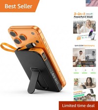 Black Magnetic Power Bank 10000mAh with Built-in USB-C Cable Adjustable Stand