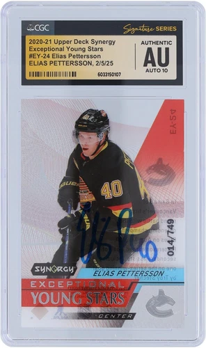 Elias Pettersson Canucks Signed '20-21 Upper Deck Synergy EY-24 /749 CGC 10 Card