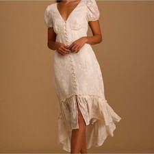 NWT Lulus Gala In The Garden Cream Jacquard High-low Midi Dress Beige - Size XL