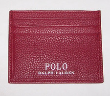 NWT Polo Ralph Lauren Pebbled WINE Leather RAISED SILVER LOGO Card Case Wallet