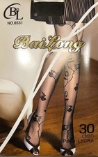 Damen Strumpfhosen mit Blumenmuster schwarz, gr. S-M, DEN 30 Lycra NEU in OVP