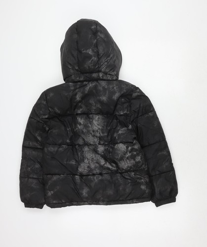 H&M Boys Black Puffer Jacket 10 Winter Hooded Zip - Picture 2 of 12