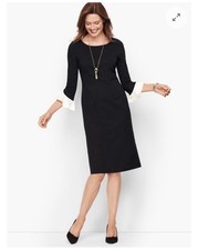 Talbots Flounce Sleeve Ponte Sheath Dress Contrast Sleeve Size 18 black white