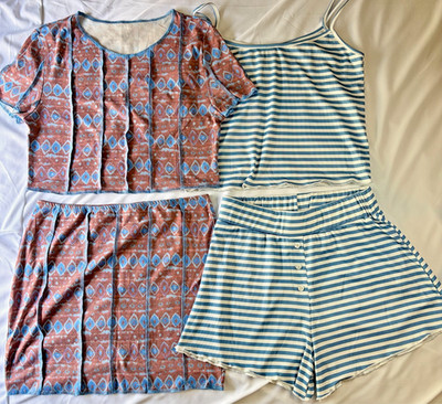 Cider Lounge Set Bundle Sz L Ribbed Striped Shorts Boho Print Skirt