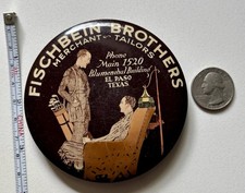 c. 1920 3 1/2 Metal & Celluloid Paperweight Mirror Fischbein Bros El Paso Texas
