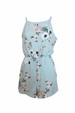 SHEIN Floral Romper Light Blue Sleeveless Mini Jumpsuit Pastel Boho Summer XS