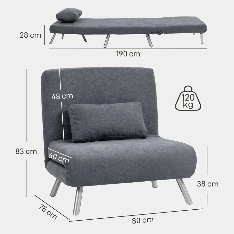 Schlafsessel 3-in-1 klappbar Schlafsofa mit Bettfunktion Relaxsessel Dunkelgrau - Bild 4 von 4
