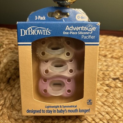 Dr. Brown's Advantage One-Piece Silicone Baby Pacifier, 0-6M  BPA Free 3 Pink