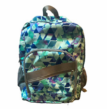 L.L.Bean Unisex Kids Geometric Backpack Blue Green Purple Gray Mesh Pockets Zip
