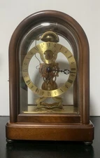 German Aldingen Skeleton Table Clock by Kieninger Woode & Glass Domed Case w/key
