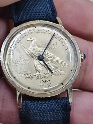 Eska Ten Dollars $10 Gold Coin Yellow Gold Dial Manual Winding