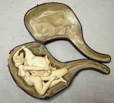 antique 19th century carved meerschaum sterling Venus lady shell smoking pipe