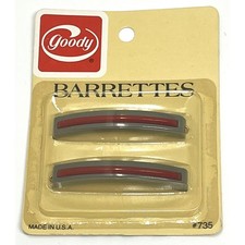Vintage Goody Barrettes 2.5  Metal Clasp 735 Grey Red 1982 NIP 2 