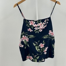 Victoria's Secret Navy Floral Satin Camisole Top Pink Green Tropical Large