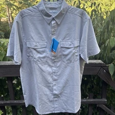 NEW! Columbia Men's Medium M Omni-Shade Short Sleeve Shirt GREY Outdoor Fishing