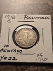 1918s Philippines Ten Centavos. 750 Silver Coin-XF — photo 2