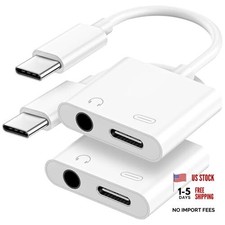 USB C to 3.5mm Headphone and Charger Adapter, 2-Pack Type C to Aux 2 Pack White