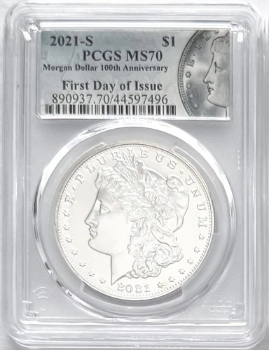 2021 S SILVER MORGAN DOLLAR SAN FRANCISCO MINT MARK FIRST DAY OF ISSUE PCGS MS70