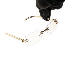 Rimless Clear Lens Rectangular Gold Wire Frame Square Men  s Eye Glasses