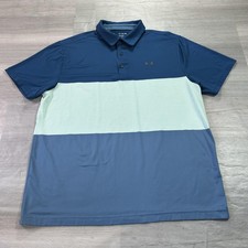 Under Armour Playoff Polo Shirt Mens XL Blue Colorblock Golf Performance Stretch