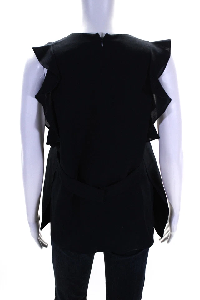 Blusa sin mangas con volantes y sin mangas con cremallera cuello redondo talla azul marino talla 36 EUR talla Foto 3 de 4