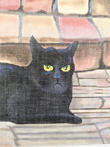 Handpainted Needlepoint Canvas by Sharon G - Vicky Black Cat 8" by 11" - Picture 3 of 6