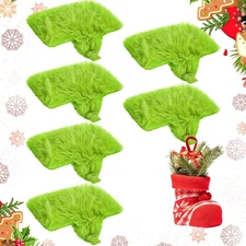 6 Pack Christmas Stocking Holders Set Green Faux Fur Hanger Holder Elf Metal Sto