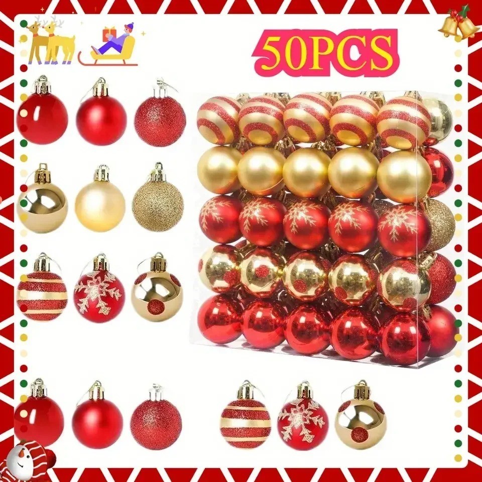 50PCS Red & Gold Christmas Balls Set for Tree Decorations Holiday Ornament