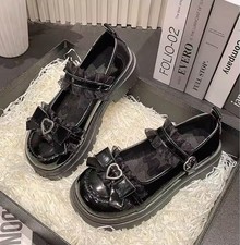 Womans Black Platform Mary Jane School Girl Lolita Heart Loafers Pumps Shoes