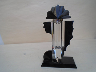 Stylish art deco black & clear glass scent bottle MUST SEE UNUSUAL SCENT BOTTLE