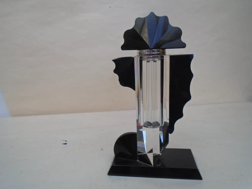 Stylish art deco black & clear glass scent bottle  MUST SEE UNUSUAL SCENT BOTTLE