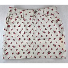 BDG Urban Outfitters Ivory Red Floral Denim Mini Skirt Size L Cotton