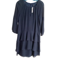 Ann Taylor Navy White Polka Dot Ruffle Tiered Midi Dress Size 6 NWT Flowy Angel
