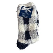 Winter Essentials Super Soft Lounge Socks Navy Blue White Comfy Cozy 2 Pairs