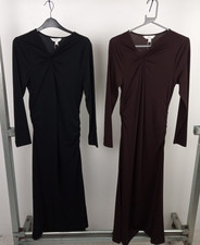 M&S Womens Jersey Knotted Ruched Midaxi Bodycon Dress Black Brown Size UK 12 NEW