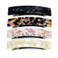 Hair Barrettes Tortoise Shell French Design Celluloid Hair Clip Medium Rectangul