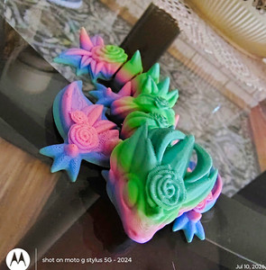 Fantasy Dragon Pastel Multicolor Figurine with Wings & Flower Details
