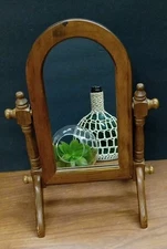 Vintage Wood Swing Table Top Mirror Gtandma Core Mcm Make Up Mirror 11in 