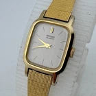 VTG Seiko Quartz Watch 2C20-5320 Women Gold Tone Rectangle Mesh New Battery 6.5"