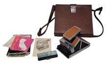 POLAROID SX-70 Land Camera Chrome Brown Leather Case Strap Papers Flash Film M31
