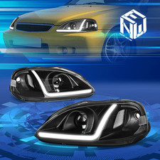 For 99-00 Honda Civic Led Drl Projector Headlight Lamps Replacement Blackclear