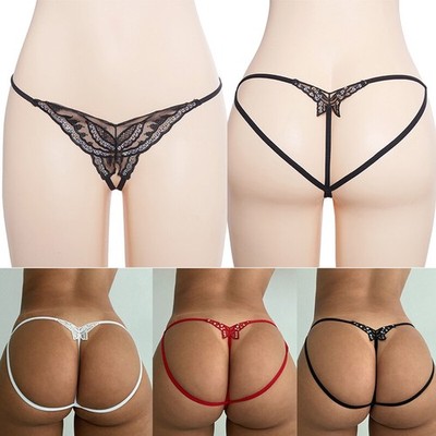 Women Sexy Lace Briefs Crotchles G-string Thongs Lingerie Underwear Panties 