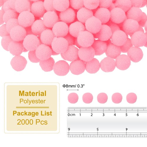0.3inch Pom Poms for Crafts, 2000pcs Small Pompoms Fuzzy Puff Ball, Pink - Imagen 2 de 7