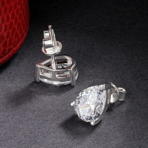 2CT Pear Lab Grown/CVD Diamond Stud Earrings Solid 14k White Gold #462