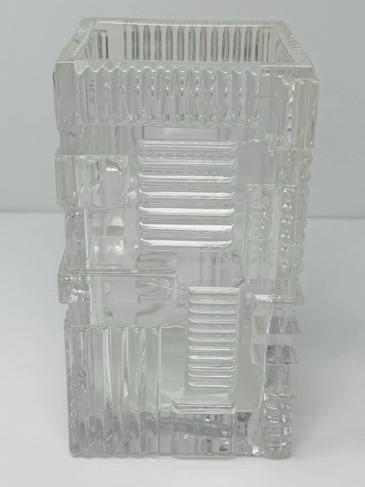 Marquis Waterford Crystal Square Geometric Cubist 8" Hurricane Candle Vase - Image 4 of 4