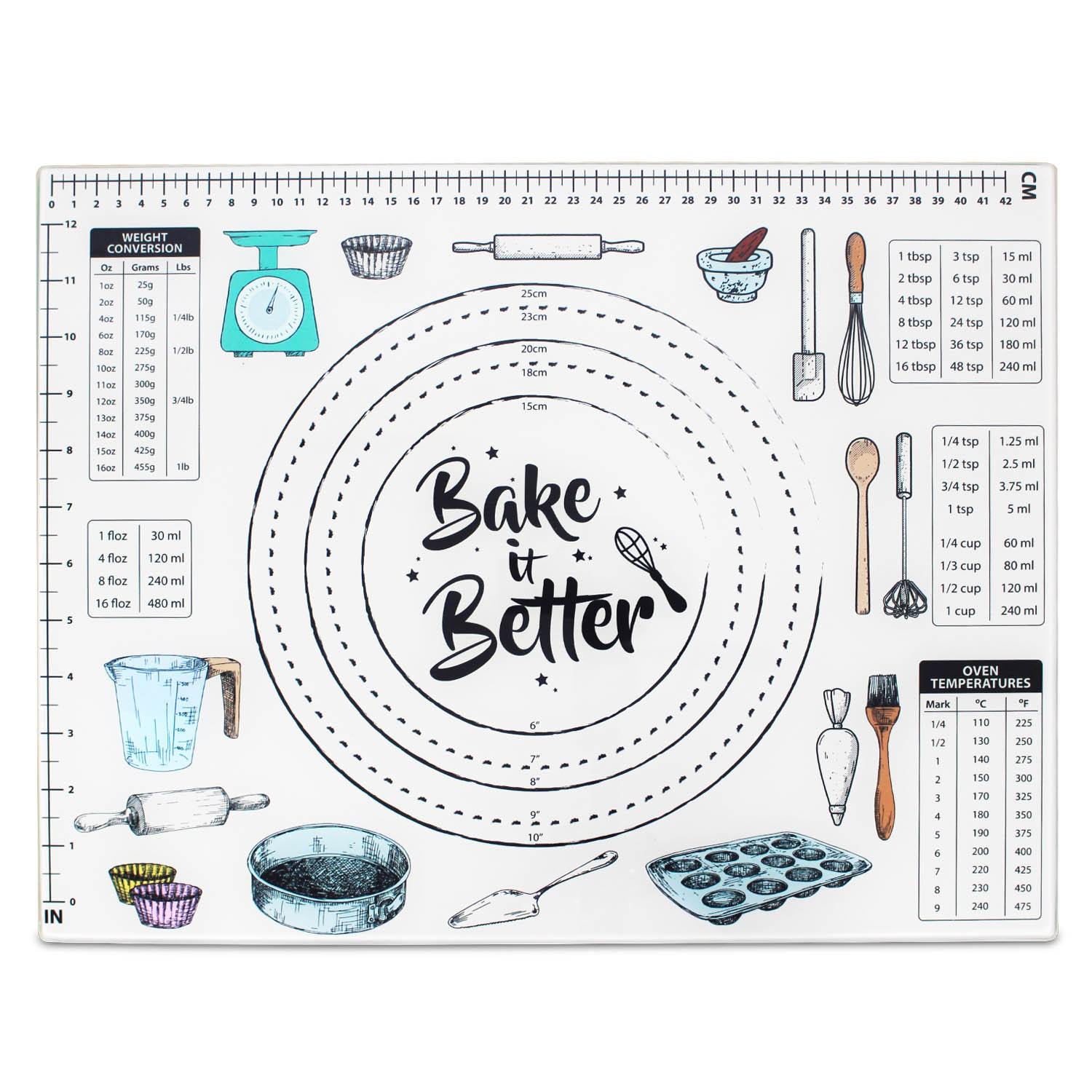 45x35cm Cream Glass Worktop Saver Cutting Pastry Board Trivet Measurement Chart