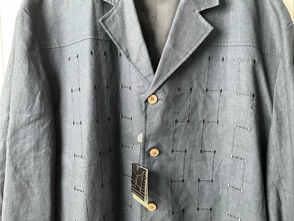 NWT Smash Men’s XXXL Black 100% Linen Chore Jacket - Embroidered Design - Image 3 of 4