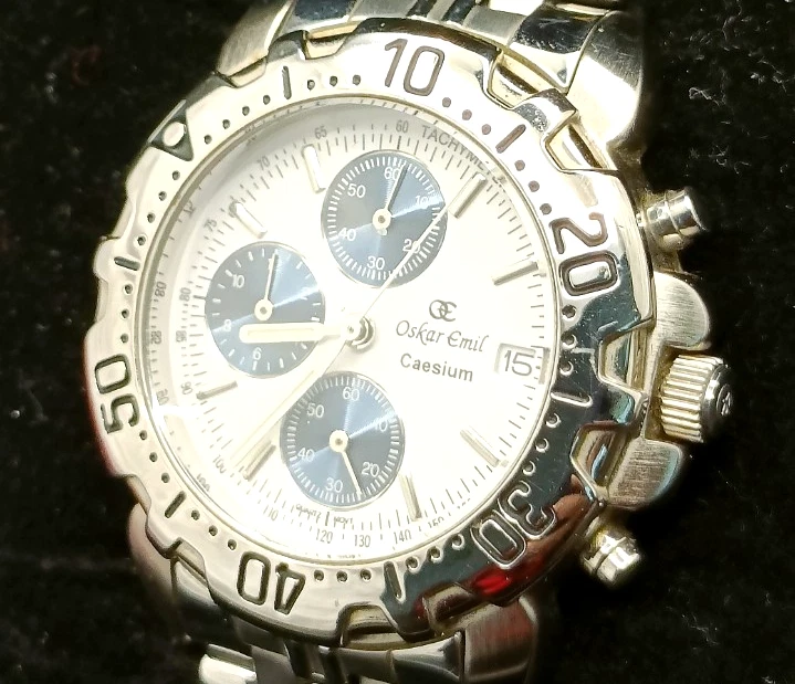 Relógio cronógrafo masculino OSKAR EMIL césio aço inoxidável muito bom estado e funcionando - Imagem 2 de 4