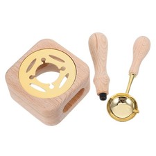 1 Set Durable Wax Seal Warmer and Melting Spoon with Wooden Handle Multi Color